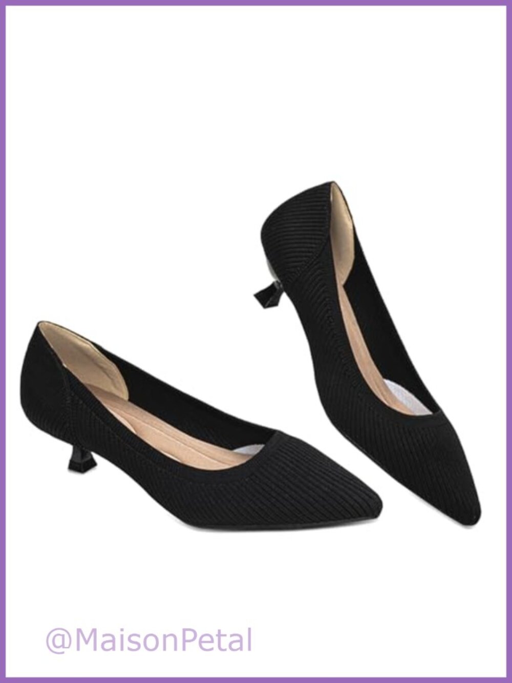Women's Kitten Heels Pointed Toe Knit Pumps Comfortable Slip On Dress Shoes